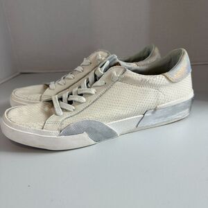 Dolce Vita Zina Lace Up Sneakers Shoes White Silver Embossed Leather Women's 9.5
